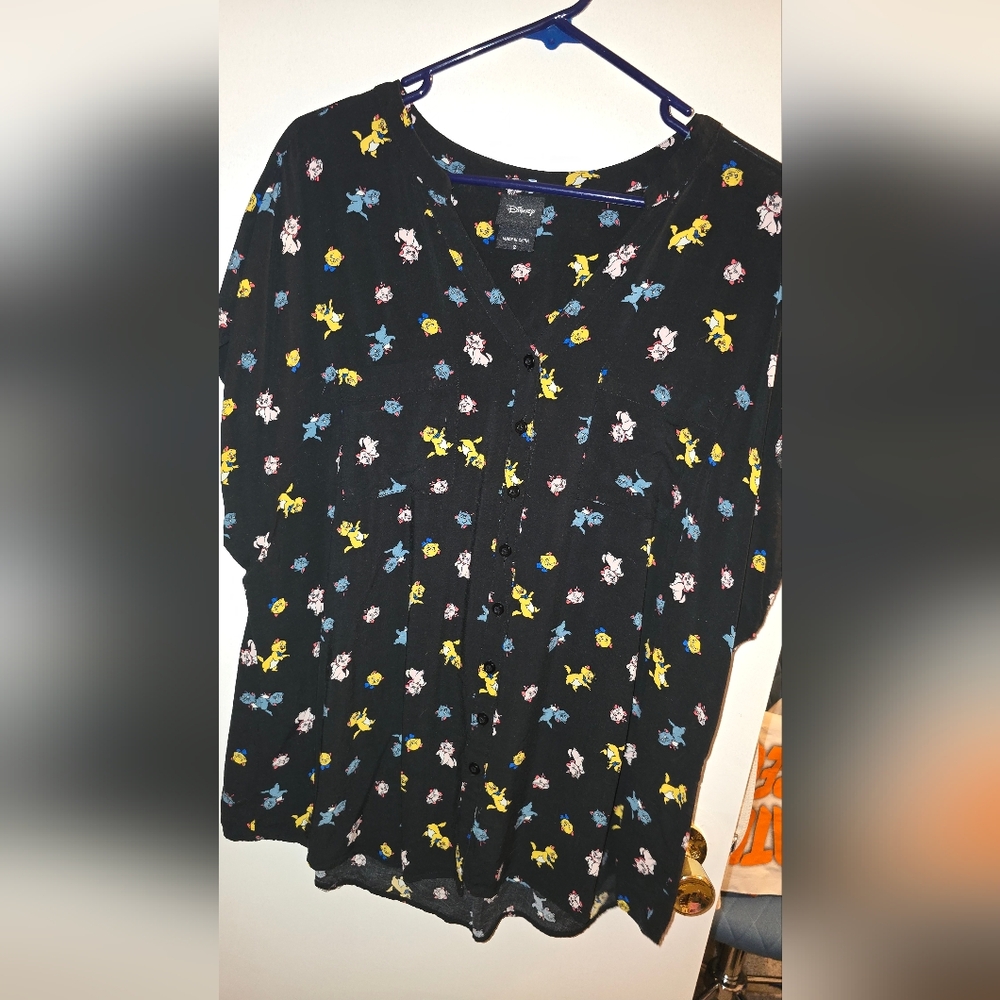 Torrid Black Blouse With Aristocats Print